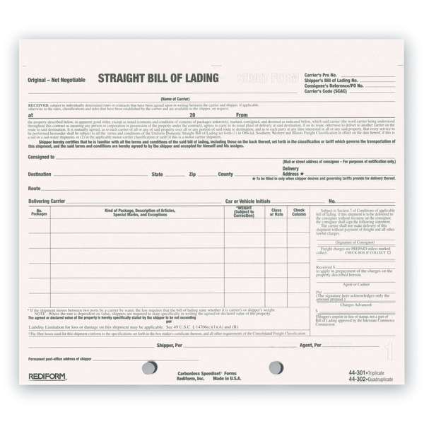 Rediform Form, Bill/Lading, Sheet, Tri, PK250 44-301